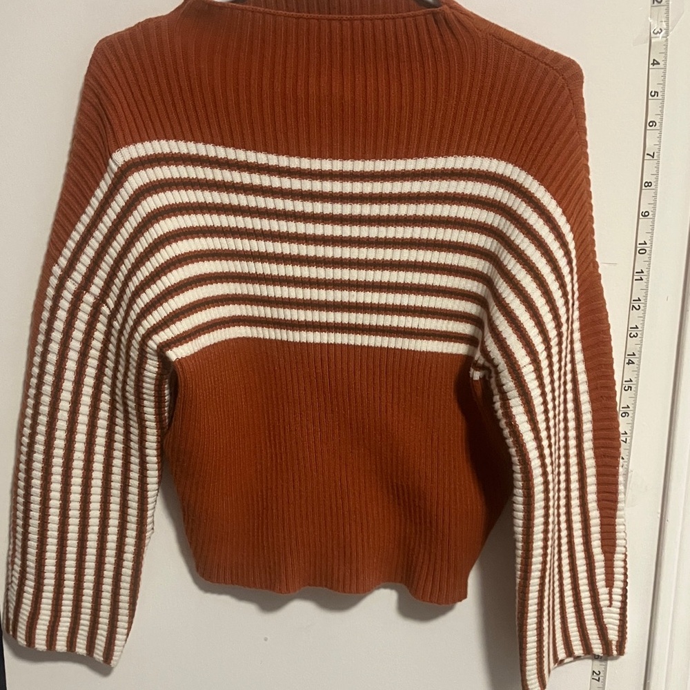 Elegant Rust and White Striped Sweater